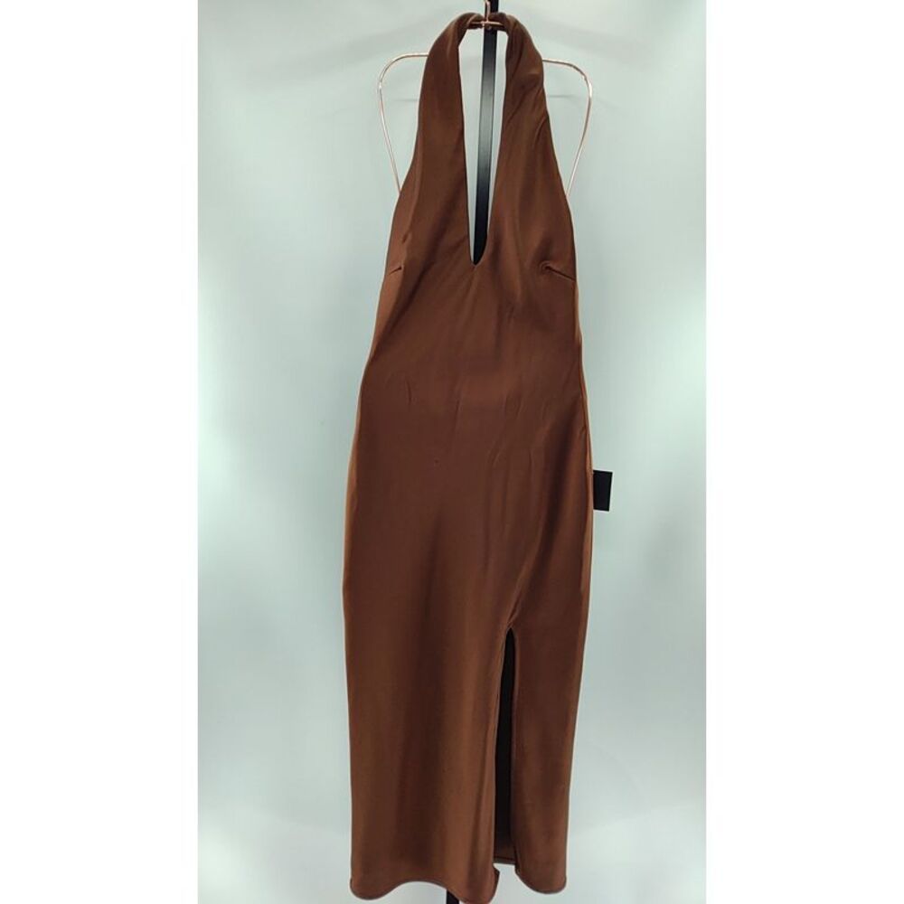 Lulu's Beyond Classy Satin Halter Backless Dress in Chocolate Brown - Picture 3 of 6
